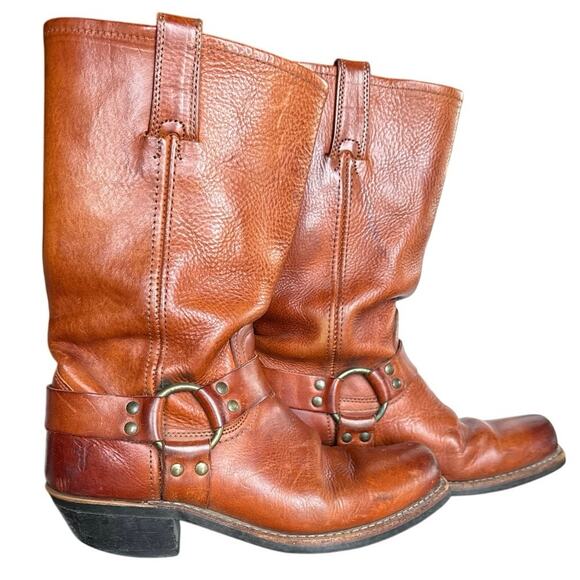 Frye Harness 12R Motorcycle Cowboy Boots Womens 9M Camel Brown Leather Cognac - Picture 3 of 11